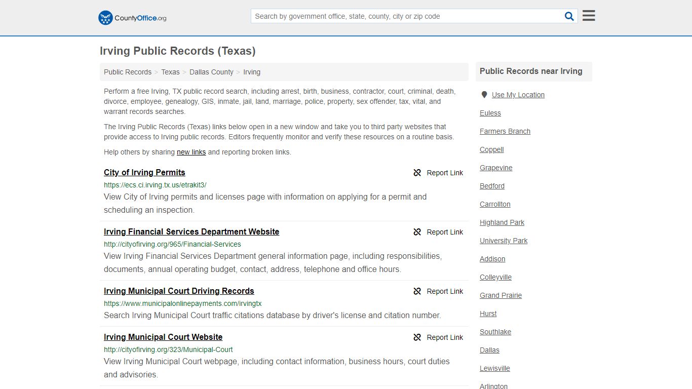 Public Records - Irving, TX (Business, Criminal, GIS ...