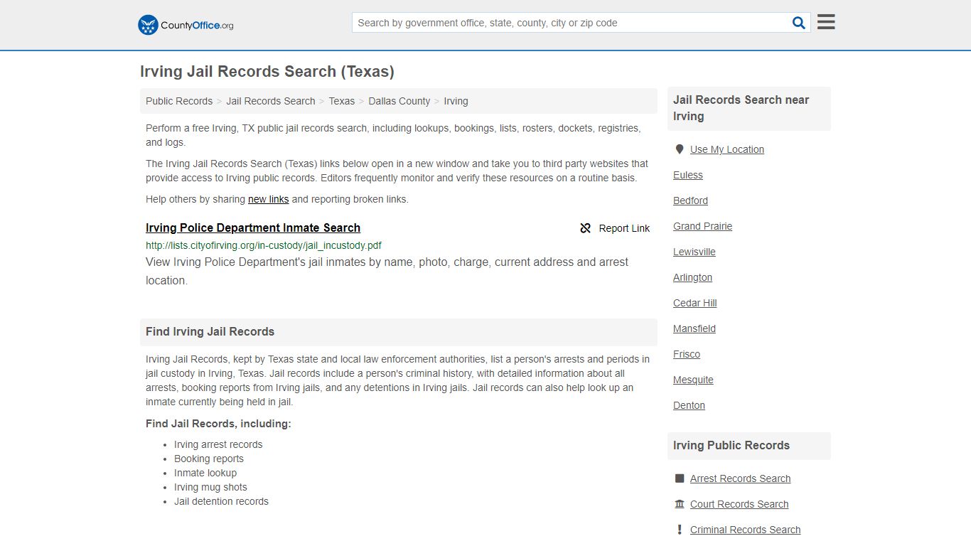 Jail Records Search - Irving, TX (Jail Rosters & Records)